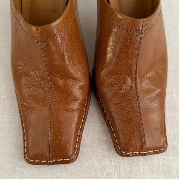 YKX and Co Brown Leather Square Toe Heeled Mules Size 7.5 Shoes - Picture 4 of 12